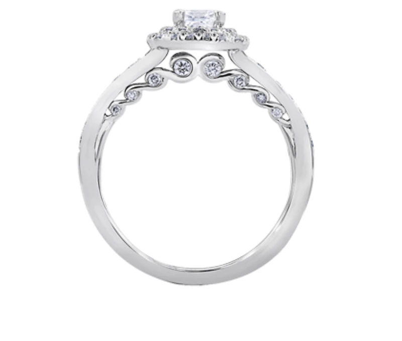 18K White Gold/Palladium Alloy (hypoallergenic) 0.65-1.50cttw Cushion Cut Double Halo Diamond Ring - / Carat Total
