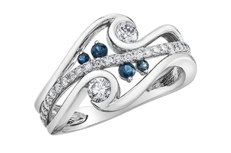 14K White Gold 0.50cttw Diamond & Sapphire Ring, 6.5