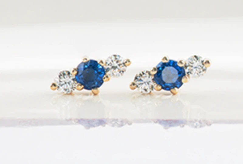 14K White Gold 3mm Sapphire and 0.16cttw Diamond Stud Earrings 