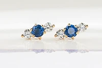 14K White Gold 3mm Sapphire and 0.16cttw Diamond Stud Earrings 