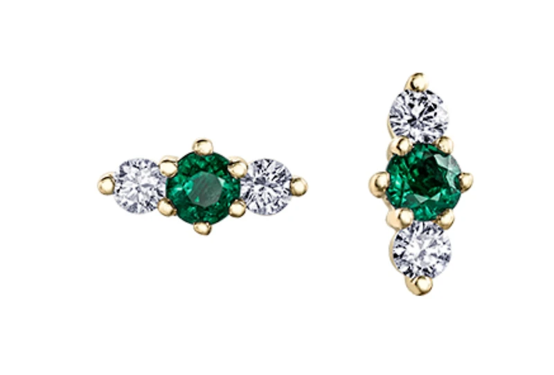 14K White Gold 0.40cttw (3mm) Emerald & 0.16cttw Diamond Earring