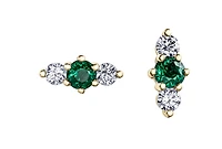 14K White Gold 0.40cttw (3mm) Emerald & 0.16cttw Diamond Earring