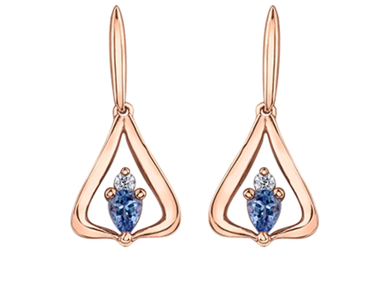 14K Rose Gold 4mmX3mm Pear Shape Tanzanite & 0.04cttw Diamond Earrings