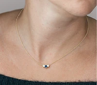 14K Yellow Gold Round Brilliant Sapphire & 0.18cttw Canadian Diamond Necklace