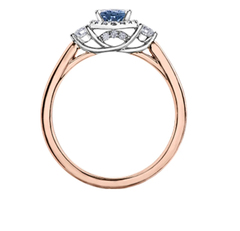 14K Rose Gold Genuine Pear Shape Tanzanite and 0.21cttw Canadian Diamond Ring, 6.5