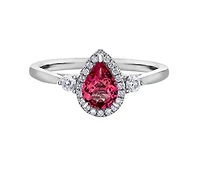 14K White Gold Genuine Pear Shape Ruby and 0.21cttw Canadian Diamond Ring, 6.5