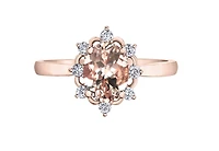 14K Rose Gold Genuine Oval Shape Morganite & 0.16cttw Canadian Diamond Ring, 6.5