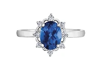 14K White Gold Oval Blue Sapphire & 0.16cttw Canadian Diamond Ring, 6.5