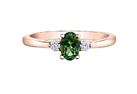 14K Rose Gold Oval Green Sapphire & 0.08cttw Canadian Diamond Ring, 6.5