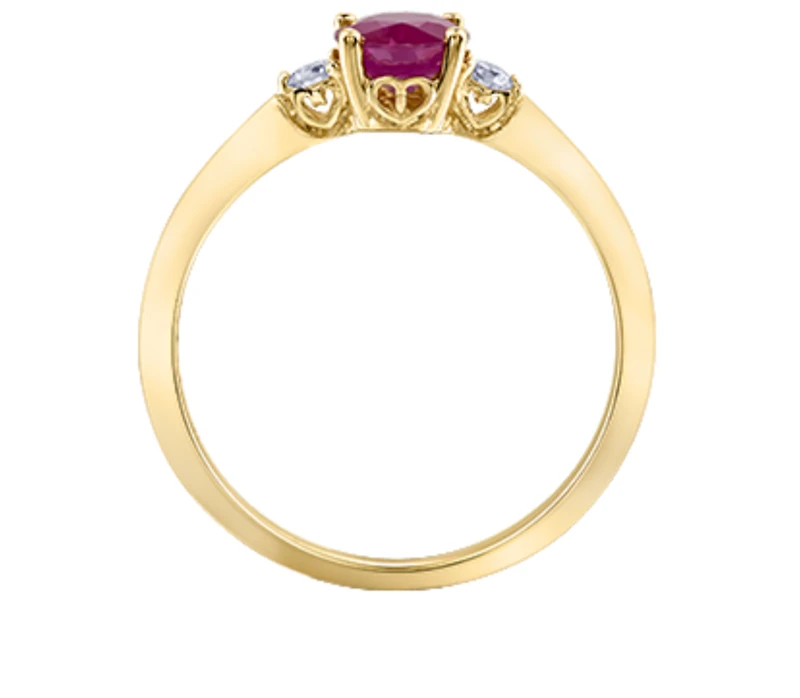 14K Yellow Gold Genuine Round Ruby and 0.08cttw Canadian Diamond Ring, 6.5