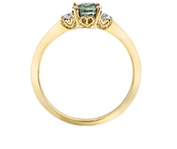 14K Yellow Gold Round Green Sapphire & 0.08cttw Canadian Diamond Ring, 6.5 - / 4.5