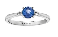 14K White Gold Genuine Round Tanzanite and 0.08cttw Canadian Diamond Ring, 6.5