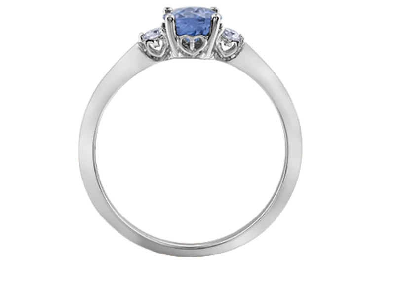 14K White Gold Genuine Round Tanzanite and 0.08cttw Canadian Diamond Ring, 6.5