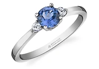 14K White Gold Genuine Round Tanzanite and 0.08cttw Canadian Diamond Ring, 6.5