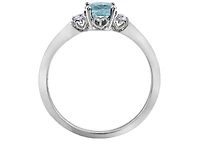 14K White Gold Genuine Round Aquamarine and 0.08cttw Canadian Diamond Ring, 6.5