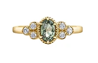 14K Yellow Gold Oval Green Sapphire & 0.14cttw Canadian Diamond Ring, 6.5