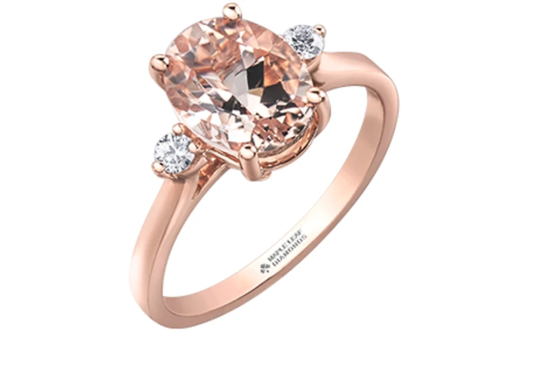 14K Rose Gold Genuine Oval Morganite & 0.08cttw Canadian Diamond Ring, 6.5