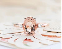 14K Rose Gold Genuine Oval Morganite & 0.08cttw Canadian Diamond Ring, 6.5