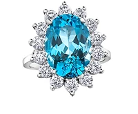 14K White Gold Genuine Blue Topaz and 0.84cttw Canadian Diamond Ring, 6.5