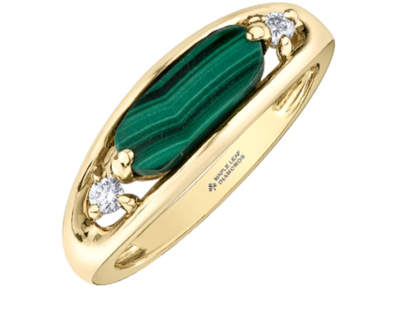 10K Genuine Malachite & 0.08cttw Canadian Diamond Ring - Gold