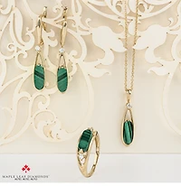 10K Genuine Malachite & 0.08cttw Canadian Diamond Ring - Gold