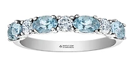 14K White Gold Genuine Round Aquamarine and 0.24cttw Canadian Diamond Ring, 6.5