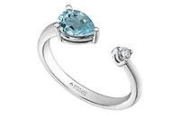 14K White Gold Genuine Aquamarine and 0.04cttw Canadian Diamond Ring, 6.5