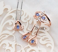 14K Rose Gold Genuine Pear Shape Tanzanite and 0.18cttw Canadian Diamond Ring, 6.5