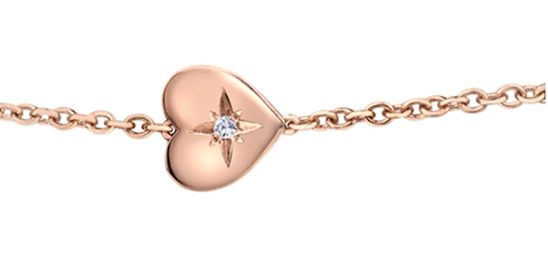 10K Rose Gold 0.02cttw Canadian Diamond Heart Shaped Tennis Bracelet, 7"
