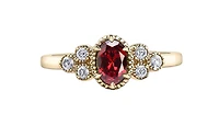 14K Yellow Gold Genuine Round Ruby and 0.14cttw Canadian Diamond Ring, 6.5