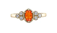 14K Yellow Gold Genuine Fire Opal and 0.14cttw Canadian Diamond Ring, 6.5