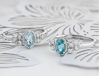 14K White Gold Genuine Blue Zircon and 0.14cttw Canadian Diamond Ring, 6.5