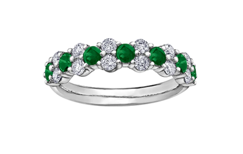 18K White Gold & Palladium Alloy(hypoallergenic) Genuine Emerald and 0.20cttw Canadian Diamond Ring, 6.5