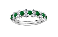 18K White Gold & Palladium Alloy(hypoallergenic) Genuine Emerald and 0.20cttw Canadian Diamond Ring, 6.5
