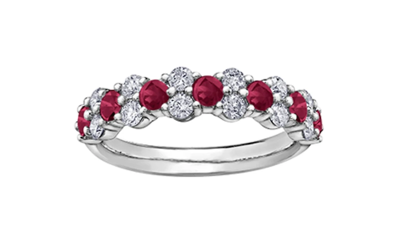 18K White Gold & Palladium (hypoallergenic) Genuine Ruby and 0.20cttw Canadian Diamond Ring, 6.5