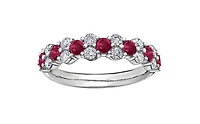 18K White Gold & Palladium (hypoallergenic) Genuine Ruby and 0.20cttw Canadian Diamond Ring, 6.5