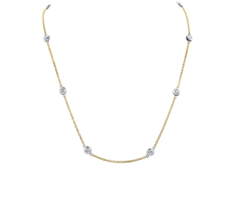 18K White Gold & Palladium Alloy(hypoallergenic) 1.45cttw Canadian Diamond Bezel Set Necklace
