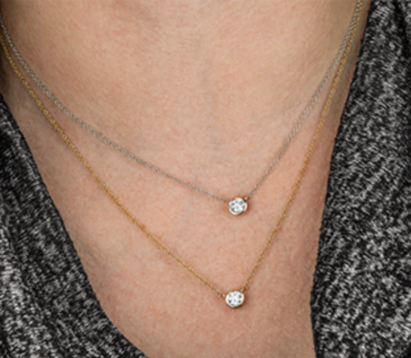 14K White Gold 0.38cttw Canadian Diamond Bezel Set Necklace