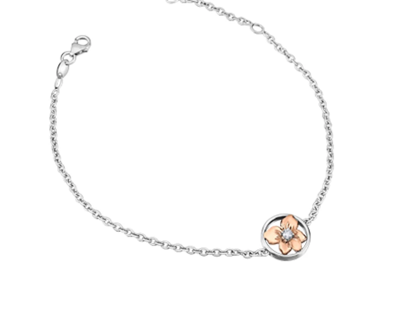 14K White & Rose Gold 0.04cttw Yukon Fireweed Provincial Flower Diamond Bracelet