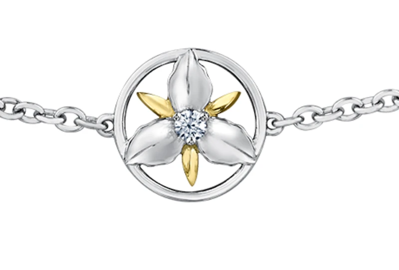 14K White & Yellow Gold 0.04cttw Ontario Provincial Flower Bracelet