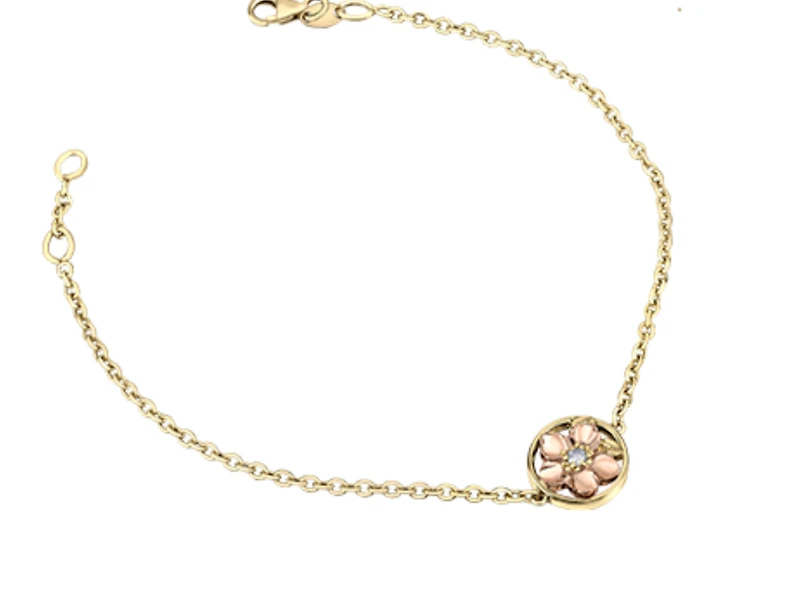 14K Yellow & Rose Gold 0.04cttw Nova Scotia Provincial Flower Diamond Bracelet