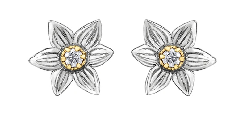 14K White & Yellow Gold 0.12cttw Manitoba Provincial Flower Diamond Stud Earrings