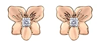 14K Rose & White Gold 0.12cttw Yukon Provincial Flower Diamond Stud Earrings