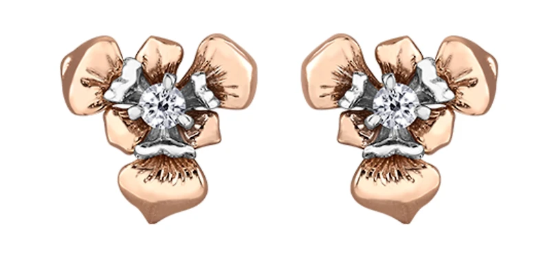 14K Rose & White Gold 0.15cttw Quebec Provincial Flower Diamond Stud Earrings