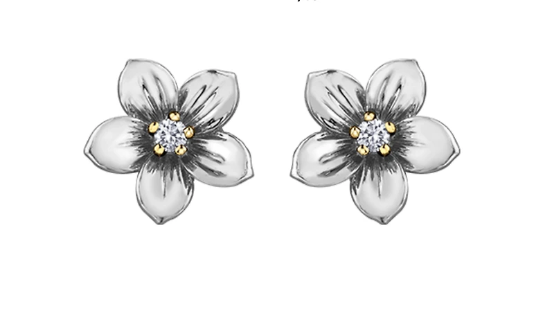 14K White & Yellow Gold 0.08cttw New Brunswick Provincial Flower Diamond Stud Earrings