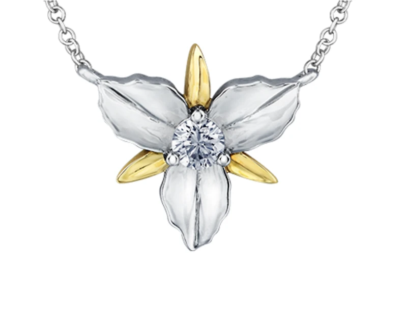 14K White & Yellow Gold 0.14cttw Ontario Provincial Flower Diamond Necklace