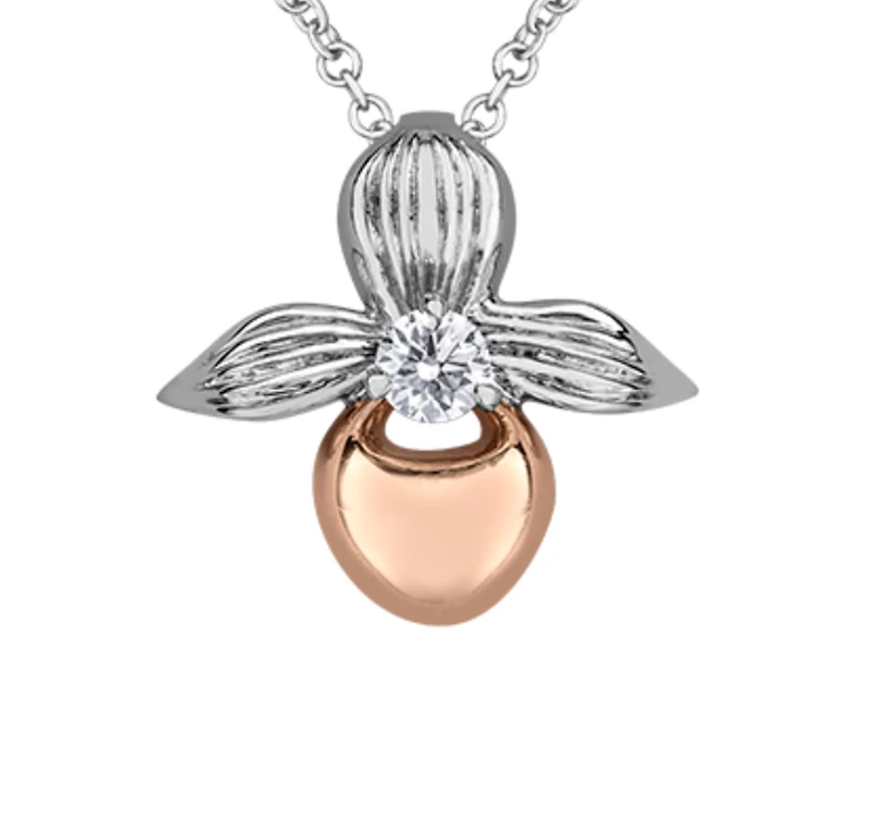 14K Rose & White Gold 0.14cttw Prince Edward Island Provincial Flower Diamond Necklace