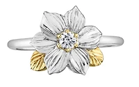 14K White & Yellow Gold 0.10cttw British Columbia Provincial Flower Diamond Ring, size 6.5