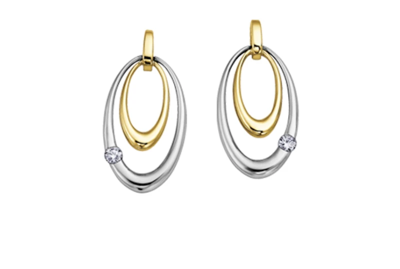 14K White & Yellow Gold 0.08cttw Canadian  Diamond Earrings 