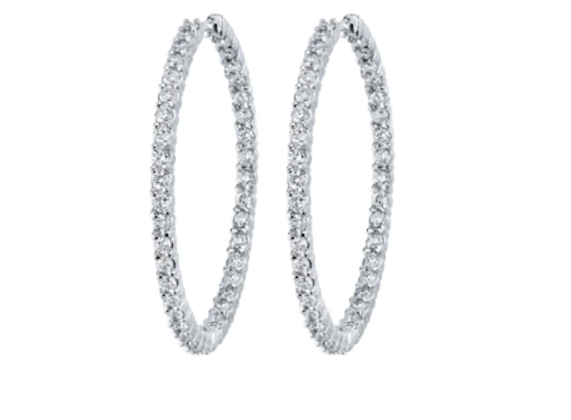 14K White Gold & Palladium Alloy (hypoallergenic) 2.00-4.00cttw Canadian Diamond Hoop Earrings - / Carat Total